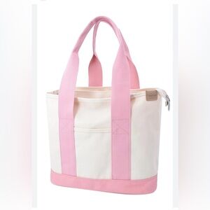 TeeYee canvas tote bag ivory body and pink straps bottom multi pockets nWOT